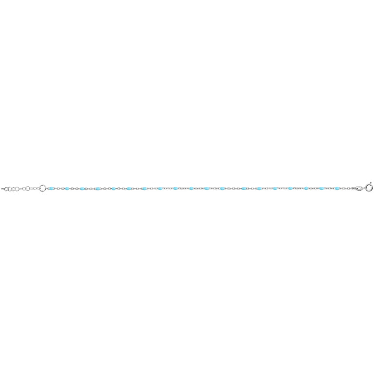 Chaîne de cheville argent 925 rhodié motif olives résine turquoise imitation