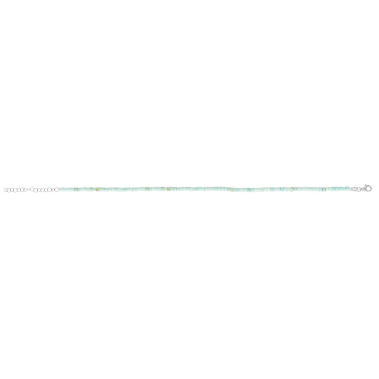 Chaîne de cheville argent 925 rhodié décorée de petites rondelles turquoise