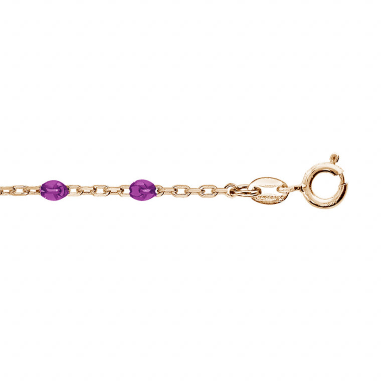 Chaîne de cheville olives en argent 925 avec résine violet transparent
