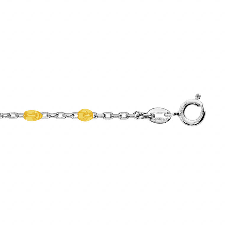 Chaîne de cheville olives en résine jaune transparent sur argent 925 rhodié