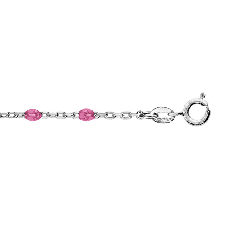 Chaîne de cheville olives résine framboise transparent en argent 925 rhodié