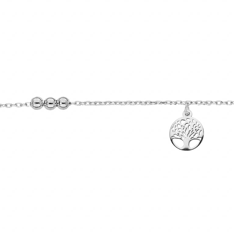 Chaîne de cheville arbre de vie et boules en Argent 925 Rhodié