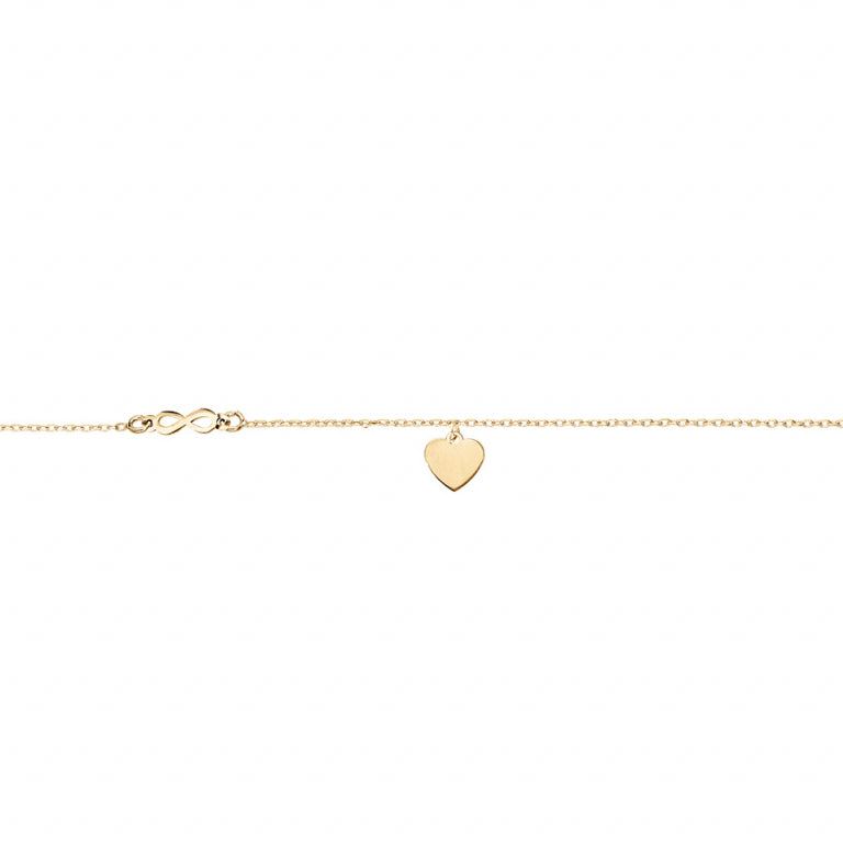 Chaîne de cheville cœur et infini en argent 925 plaqué or
