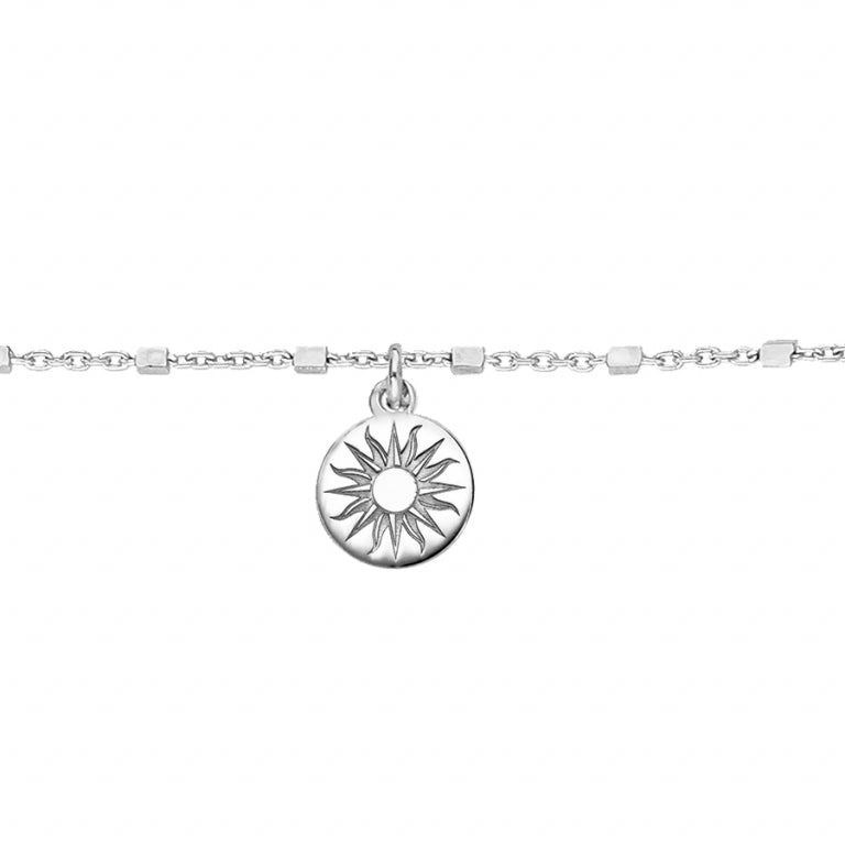 Fußkettchen mit Sonnenmotiv aus rhodiniertem 925er Silber