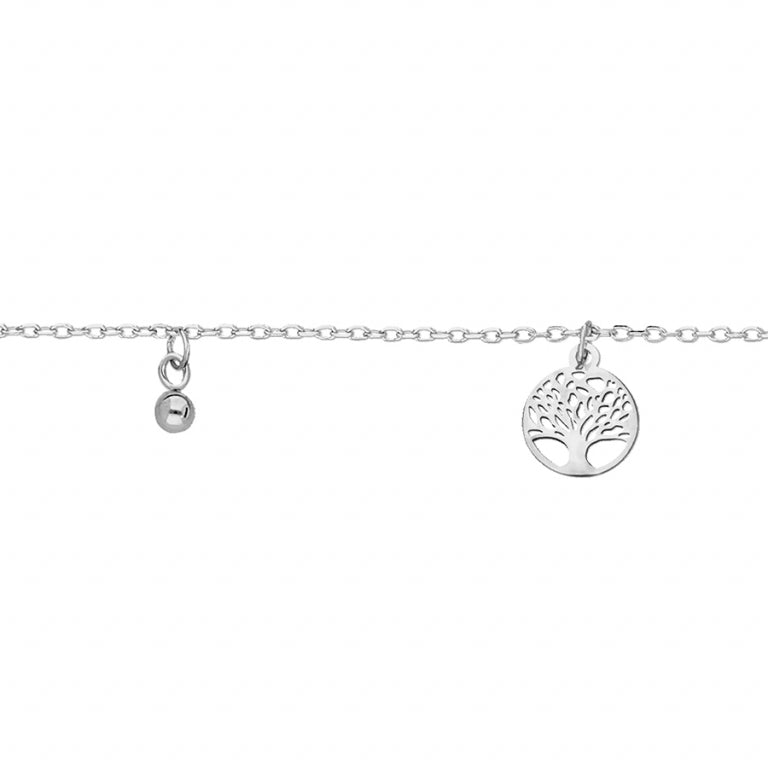 Chaîne de cheville arbre de vie et boules en Argent 925 Rhodié