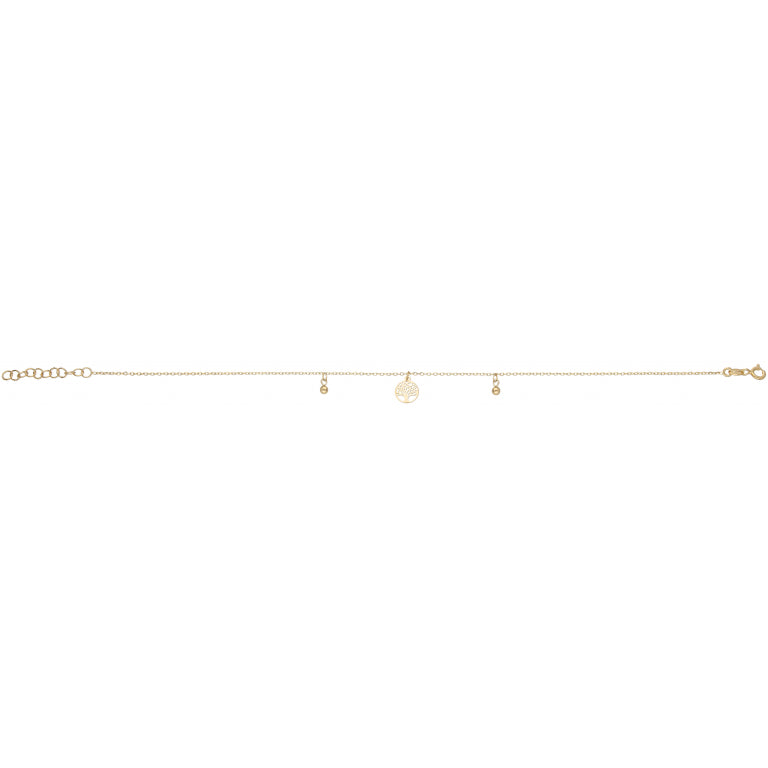 Chaîne de cheville argent 925 plaqué or motif arbre de vie et boules