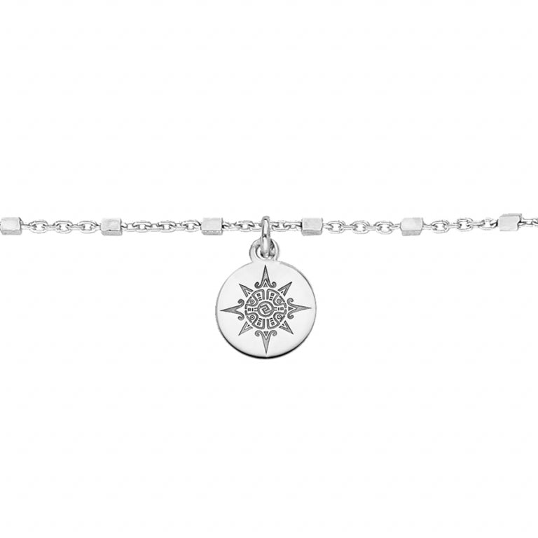 Chaîne de cheville pastille soleil en argent 925 rhodié