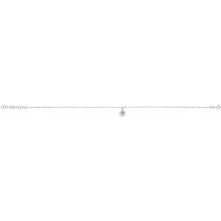 Chaîne de cheville argent 925 rhodié avec pastille soleil