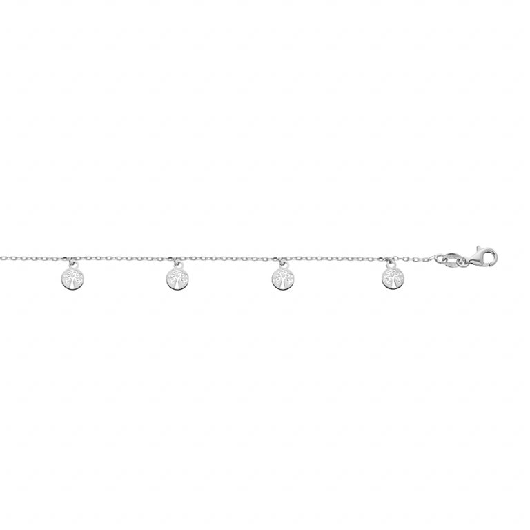 Chaîne de cheville arbre de vie en Argent 925 Rhodié