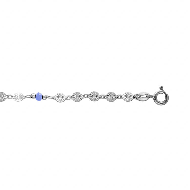 Chaîne de cheville pastilles diamantes multicolores en argent 925 rhodié