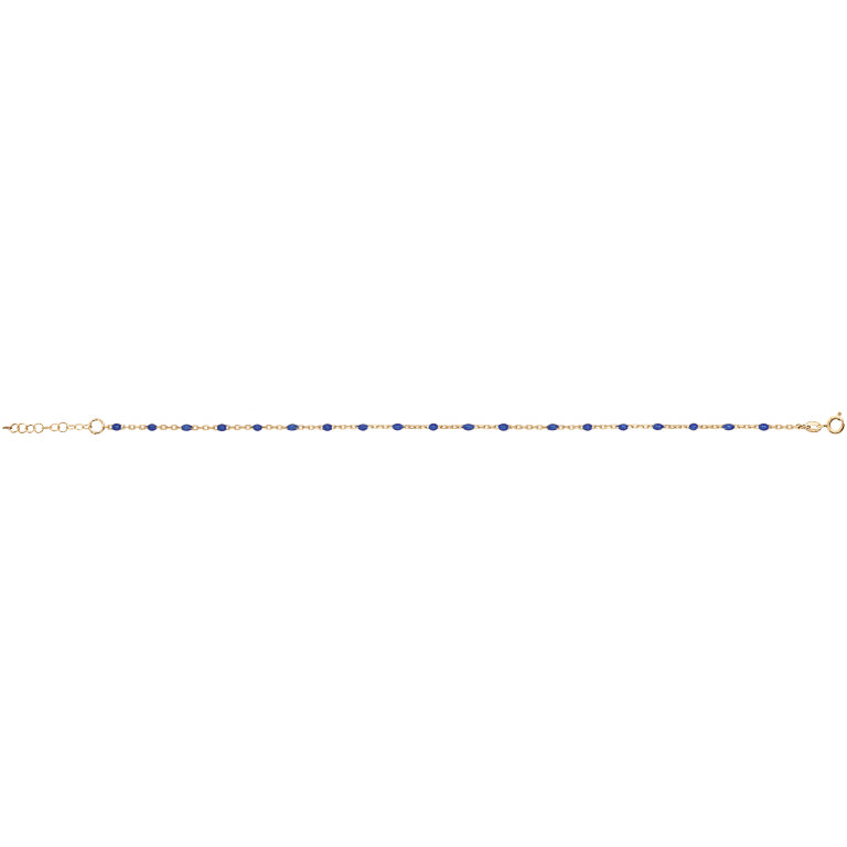 Chaîne de cheville argent 925 dorure jaune motif olives résine bleu foncé