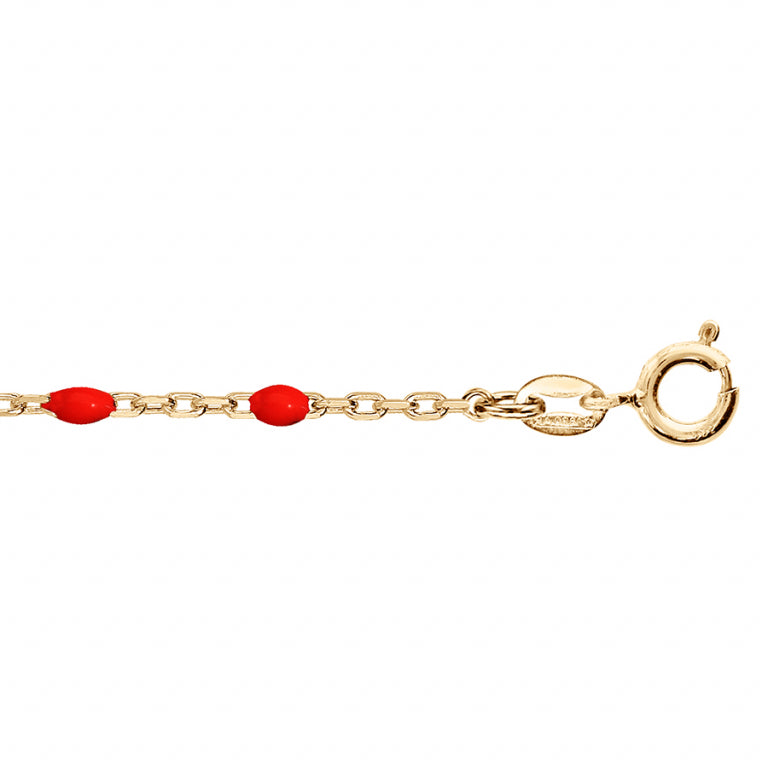 Chaîne de cheville olives en résine rouge en Argent 925 avec dorure jaune