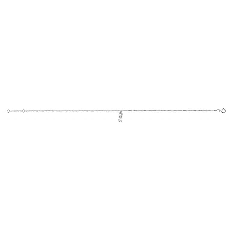 Chaîne de cheville argent 925 rhodié motif forme huit sertie oxydes blancs