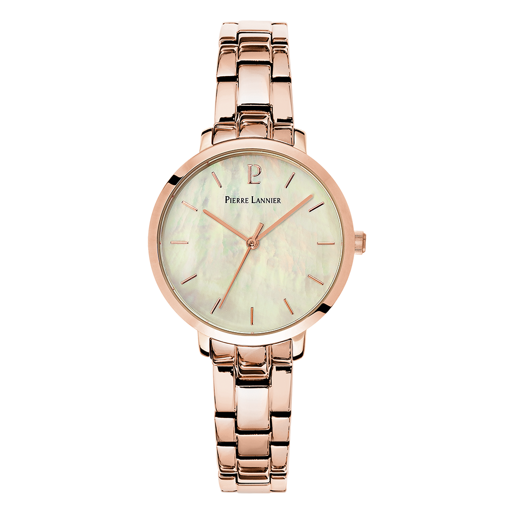 Montre femme Pierre Lannier AURA 055M999 – cadran blanc bracelet acier doré rose – vue de face