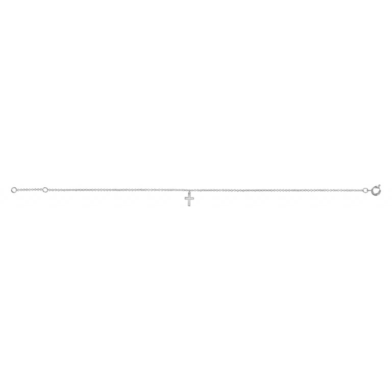 Chaîne de cheville argent 925 rhodié motif croix oxydes de zirconium blancs