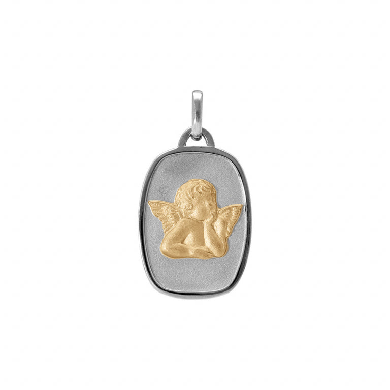 Pendentif rectangle ange en argent 925 rhodié et argent doré