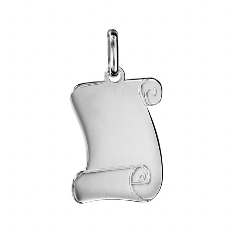 Pendentif parchemin en argent 925 rhodié au design délicat