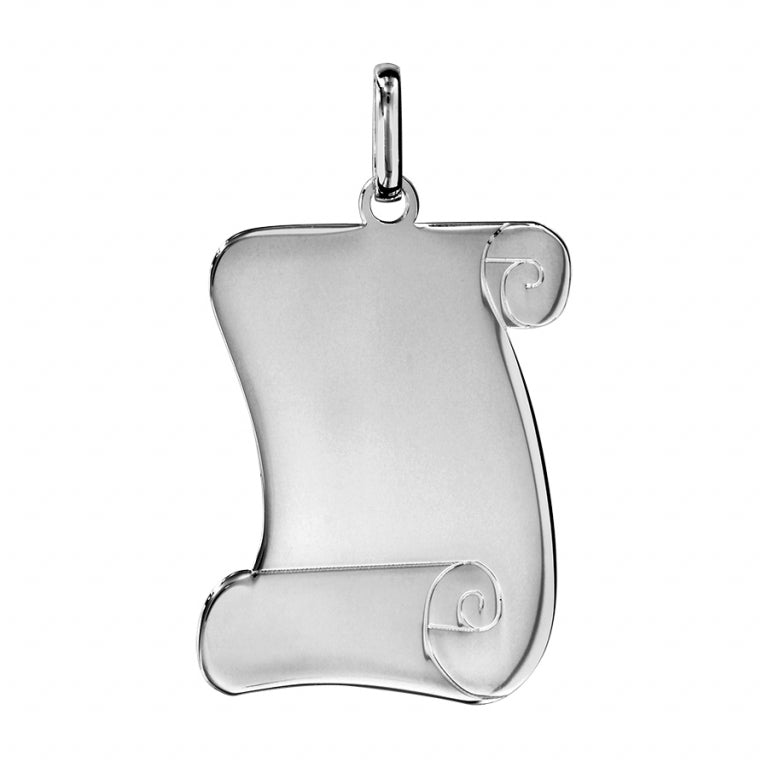 Pendentif parchemin grand modèle en argent 925 rhodié, finition polie
