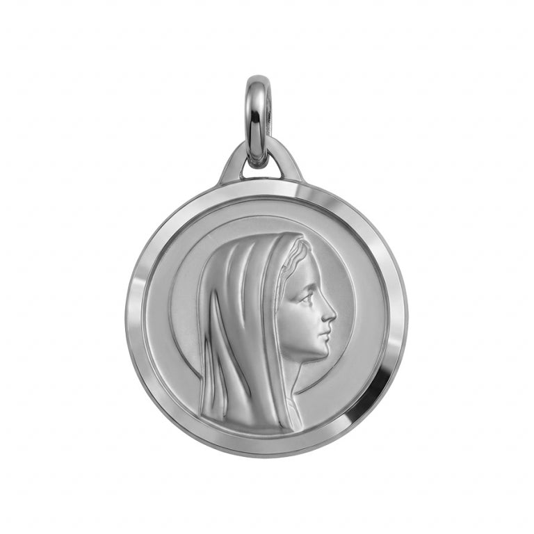 Médaille Vierge ronde en argent 925 rhodié