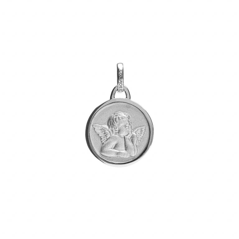 Médaille ange ronde en argent 925 rhodié