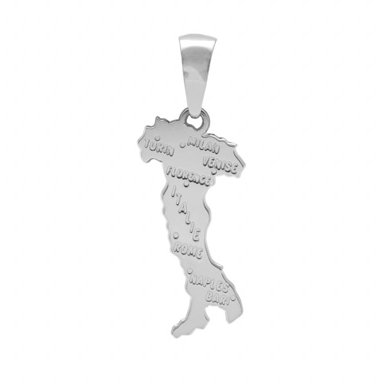 Pendentif mode grande carte d'Italie en argent 925 rhodié