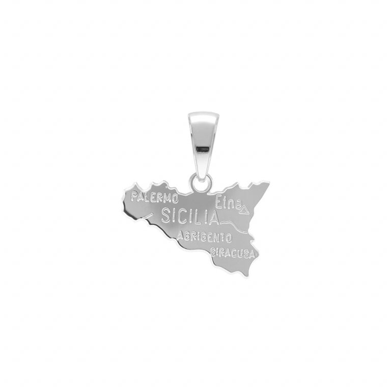 Pendentif mode carte de la Sicile en argent 925 rhodié