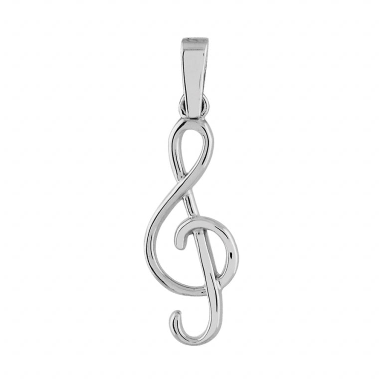 Pendentif clé de sol en argent 925 rhodié vue de face