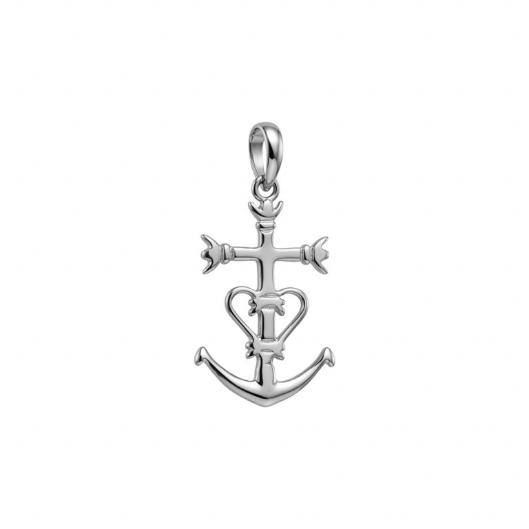 Pendentif croix camarguaise en argent 925 rhodié