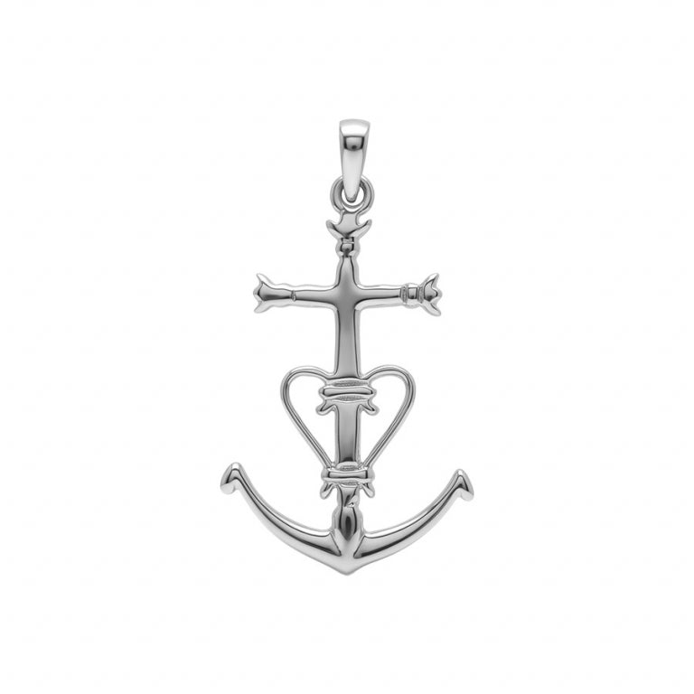 Pendentif croix camarguaise en argent 925 rhodié