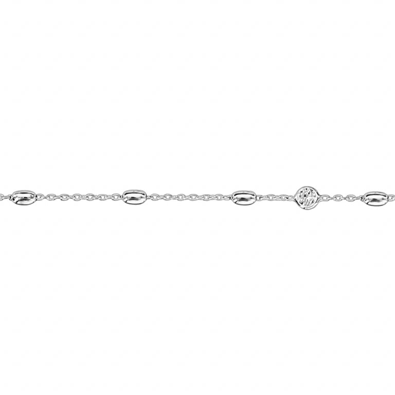 Chaîne de cheville olives en argent 925 rhodié avec oxydes blancs sertis