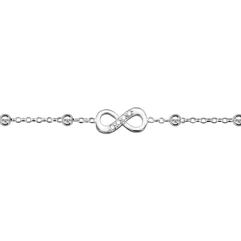 Chaîne de cheville infini en argent 925 rhodié avec oxydes blancs sertis