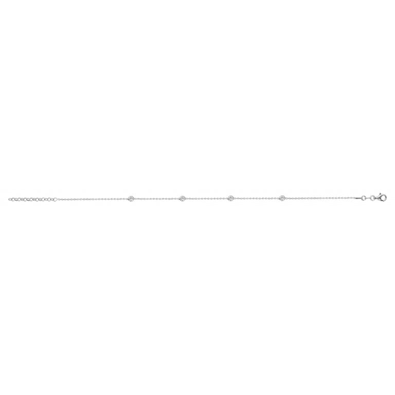 Chaîne de cheville Argent 925 Rhodié avec oxydes ronds blancs sertis clos