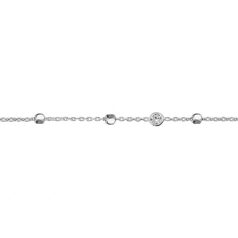 Chaîne de cheville cubes et oxydes blancs en argent 925 rhodié