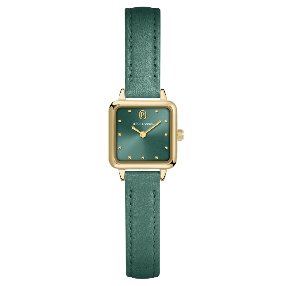 Montre femme Pierre Lannier NEORA 059H577 – cadran vert bracelet cuir vert – vue de face