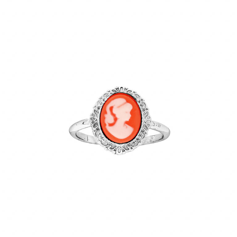 Inel cameo roz din argint 925 placat cu rodiu cu motiv feminin