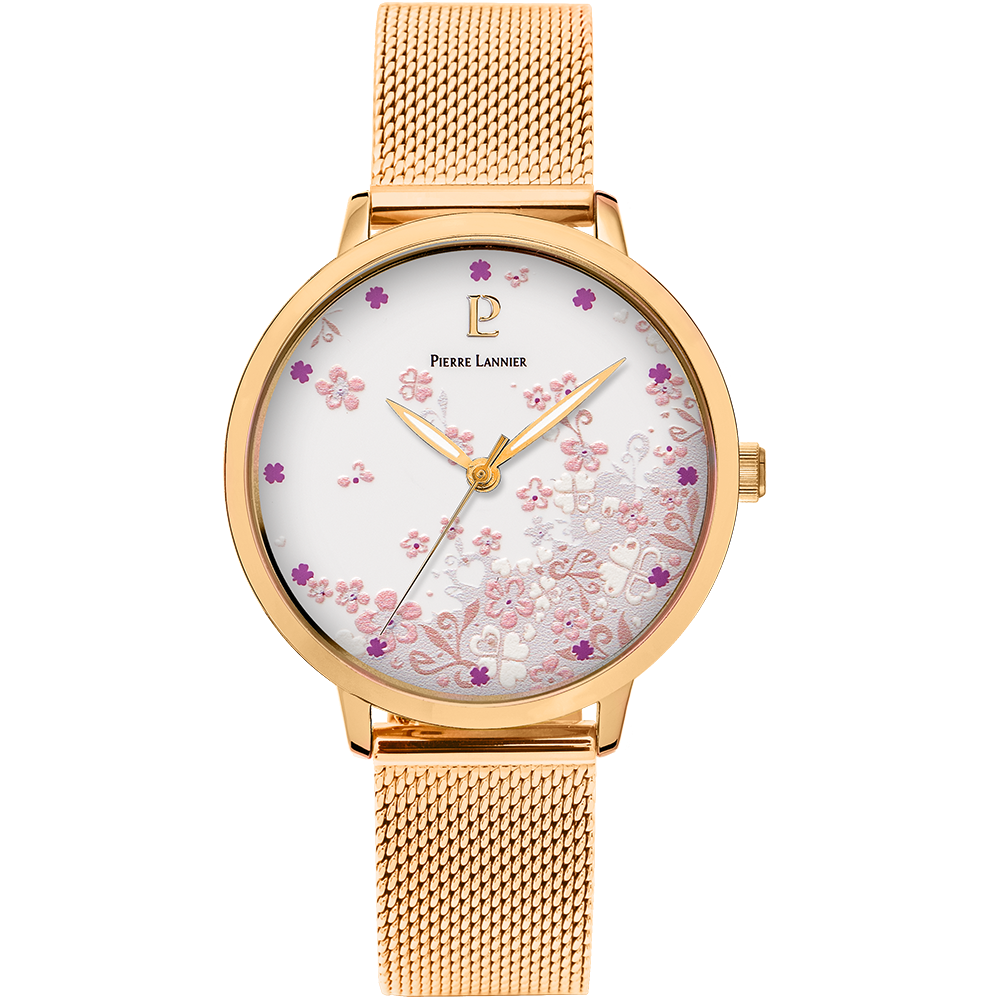 Reloj Pierre Lannier TALLIA para mujer caja dorada pulsera acero milanesa dorada 063G502