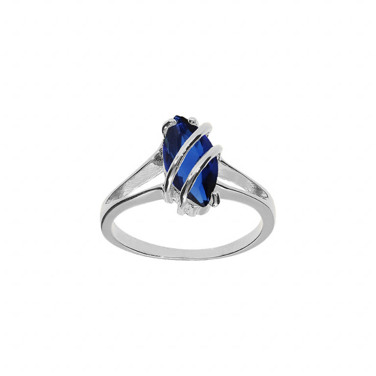 Oval shuttle ring in rhodium-plated 925 silver with blue oxides