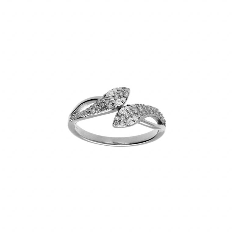 Bague serpent double en argent 925 rhodié avec oxydes blancs