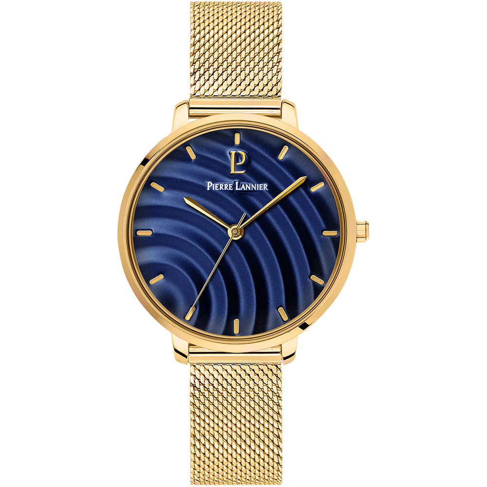 Montre femme Pierre Lannier BETTY 065L562 – cadran bleu bracelet acier milanais doré – vue de face