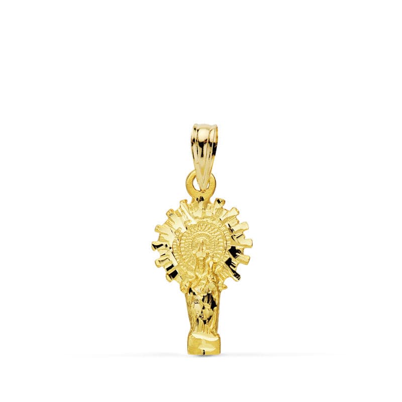 18K geelgouden medaille Maagd van het Pilar-silhouet 21X11 mm