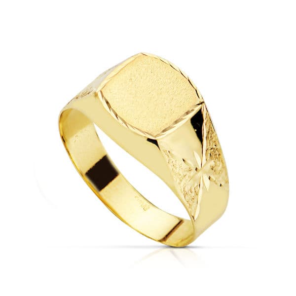 Anel de sinete estrela oco 18K