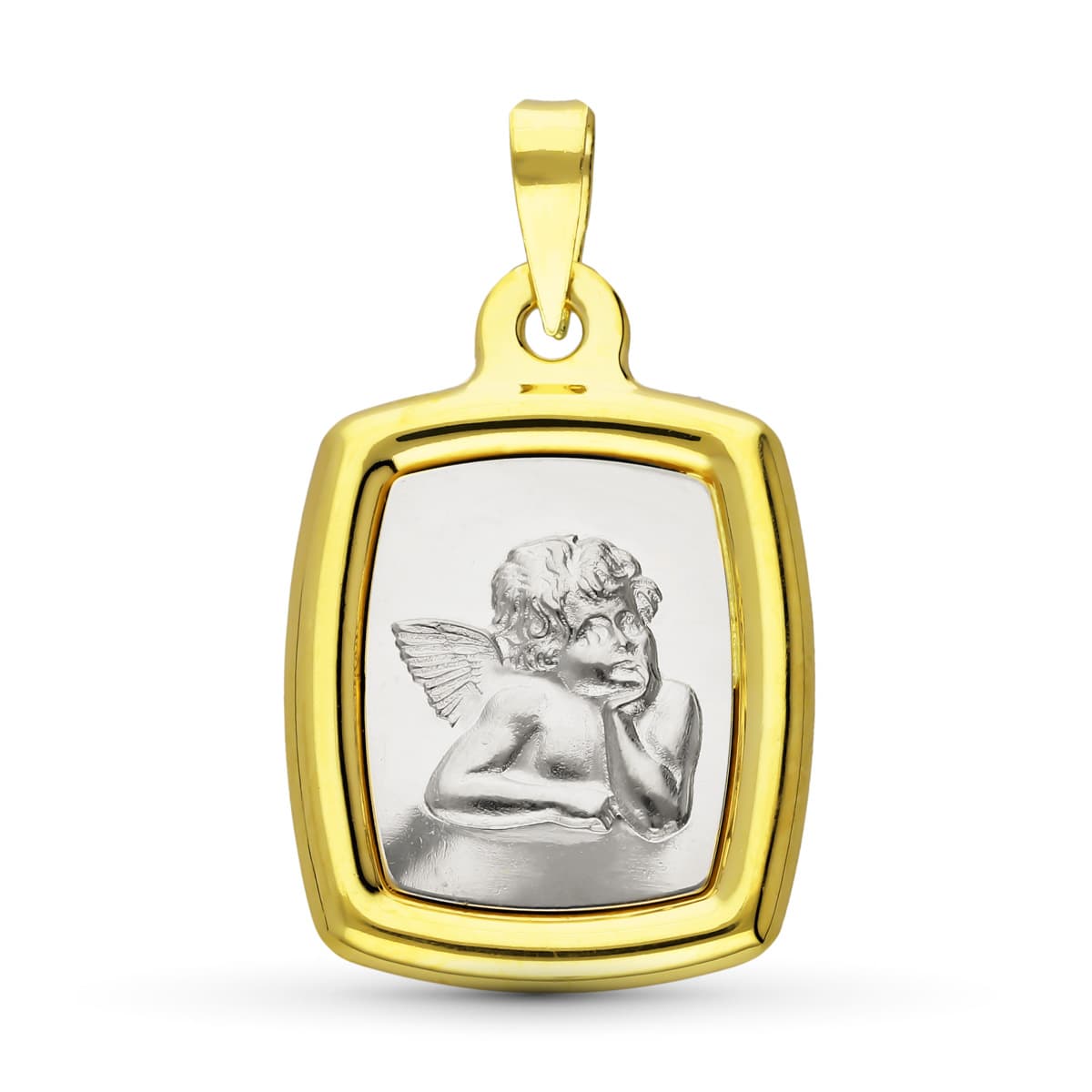 Medalie de aur bicolor 18K Angel Burlon 23X16 mm