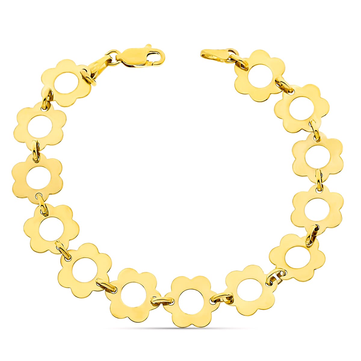 Bracelet Fleur Or Jaune 18K Largeur 11 mm Longueur 19 Cm