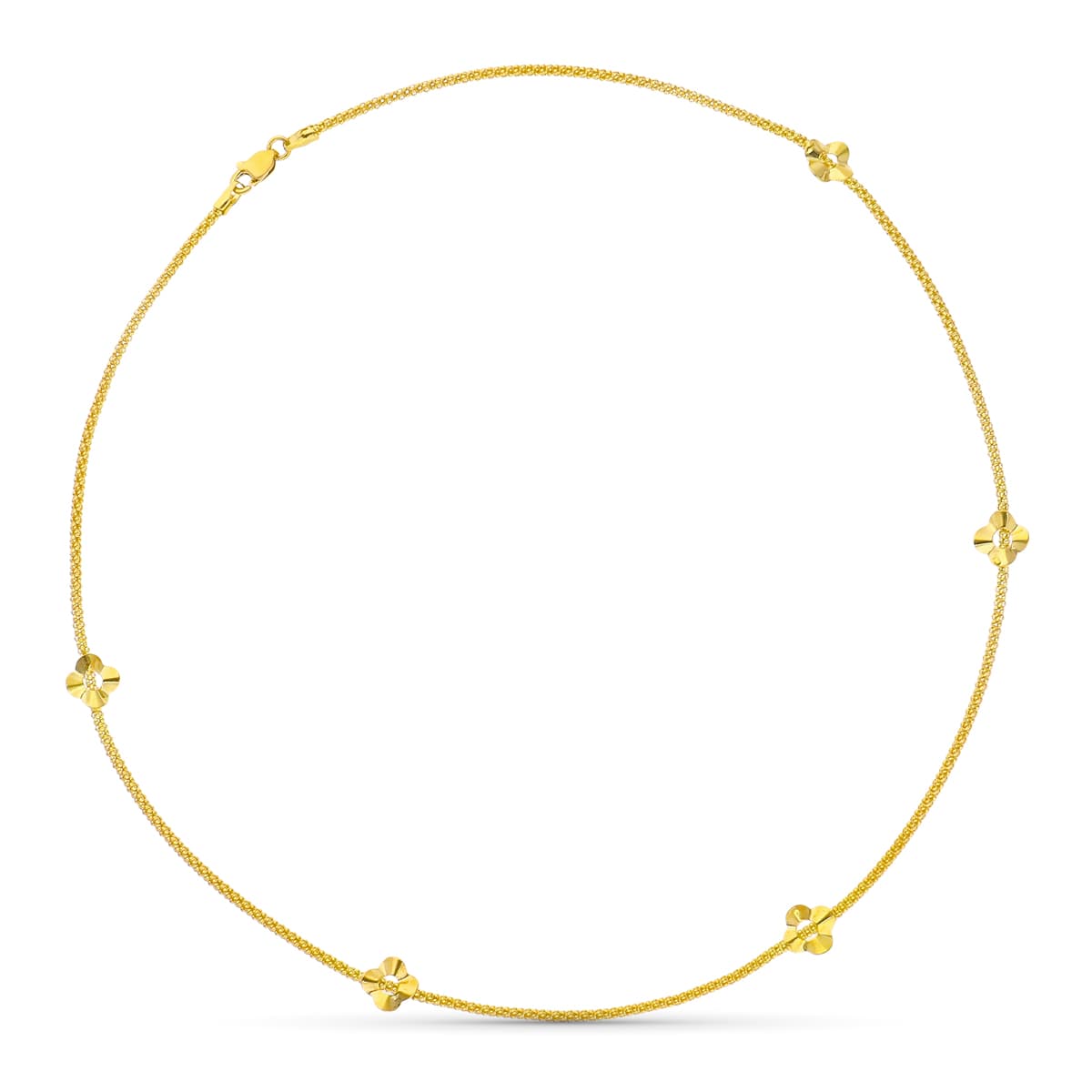 18 K gult guld blomma halsband och runda dot kedja 45 Cm