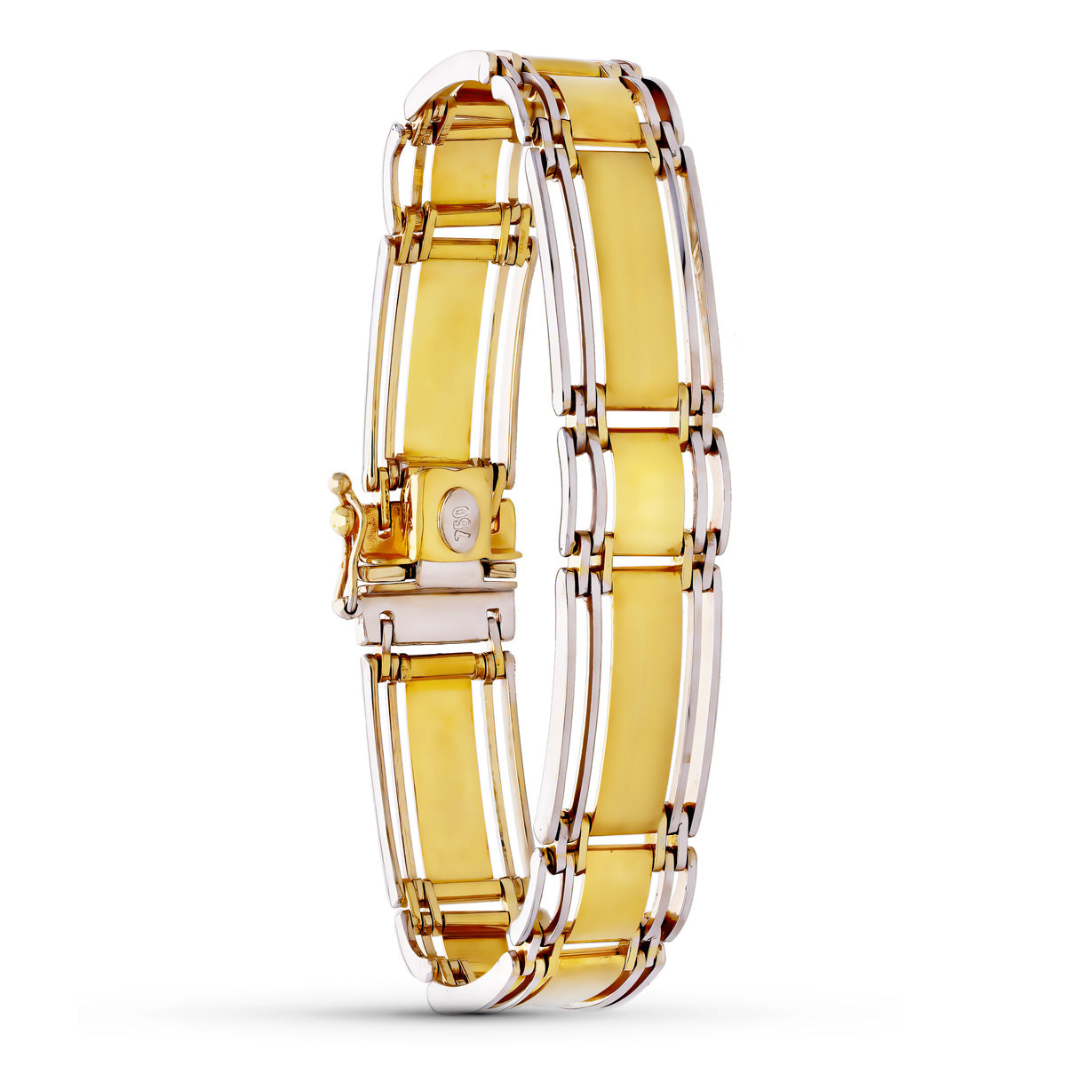 Pulseira masculina em dois tons de ouro fosco e brilhante 18K, comprimento 19 cm, largura 8 mm