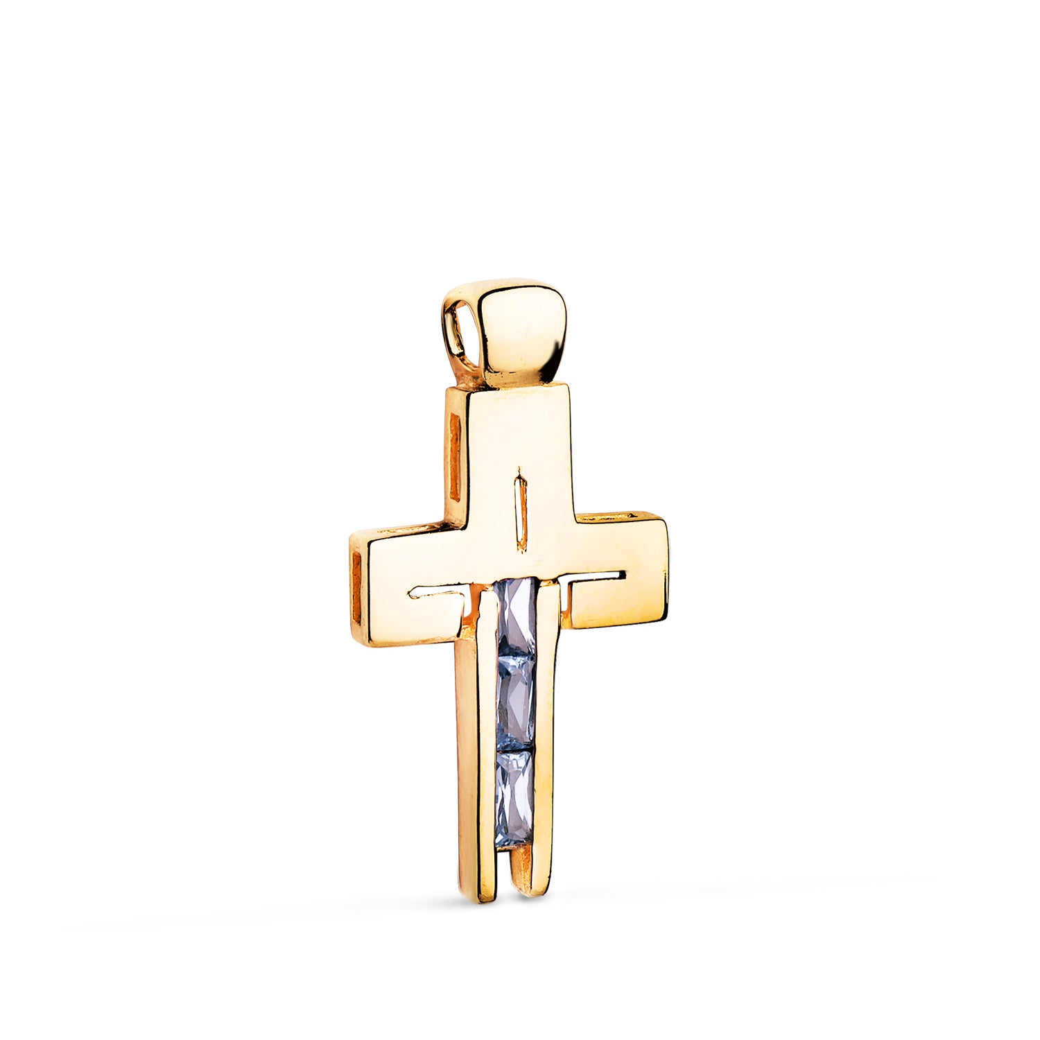 18K Sarı Altın Çapraz Baget Taşlar Akuamarin Kübik Zirkonya 27 X 14MM