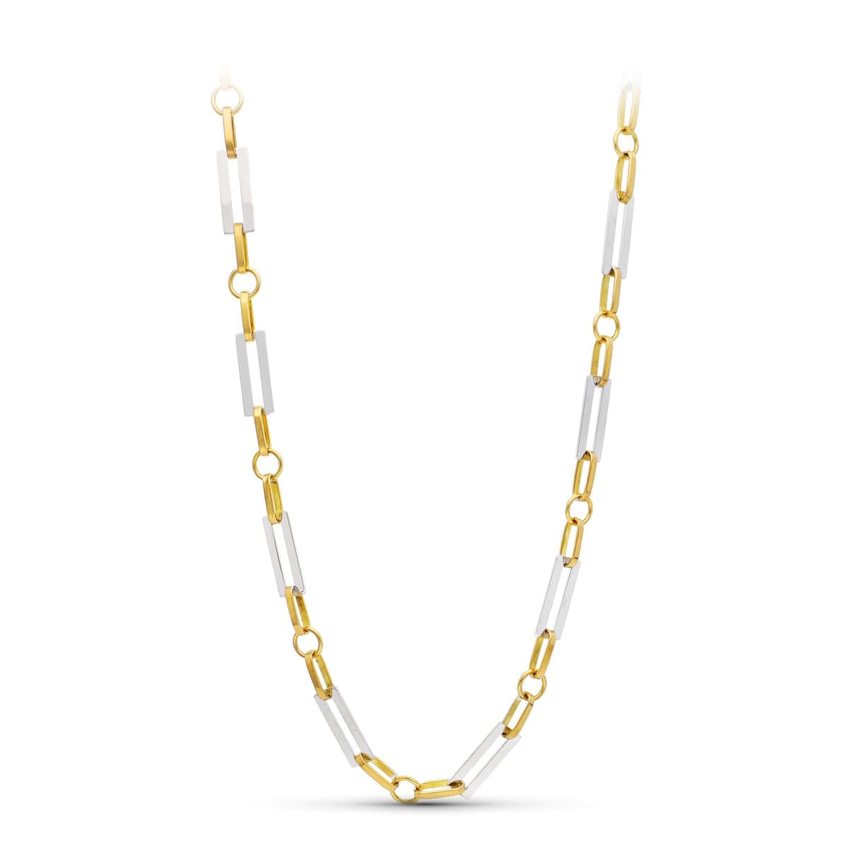 18K Two-tone Gold Necklace with Rectangular Links 50 Cm