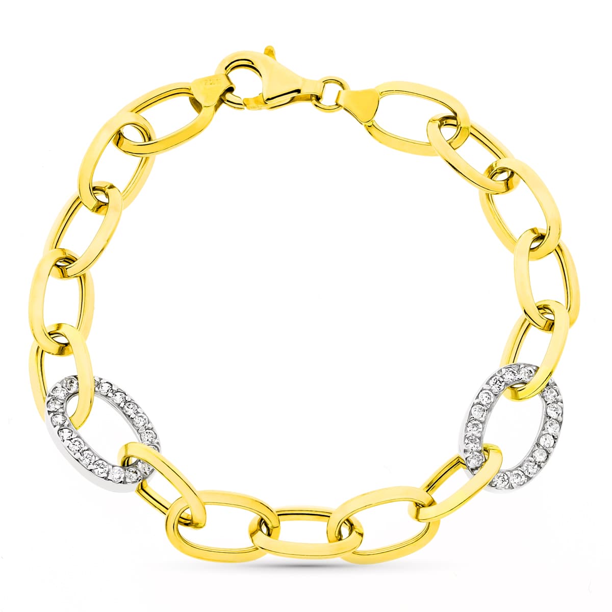 Pulseira em ouro bicolor 18K, largura 11 mm, comprimento 18,5 cm