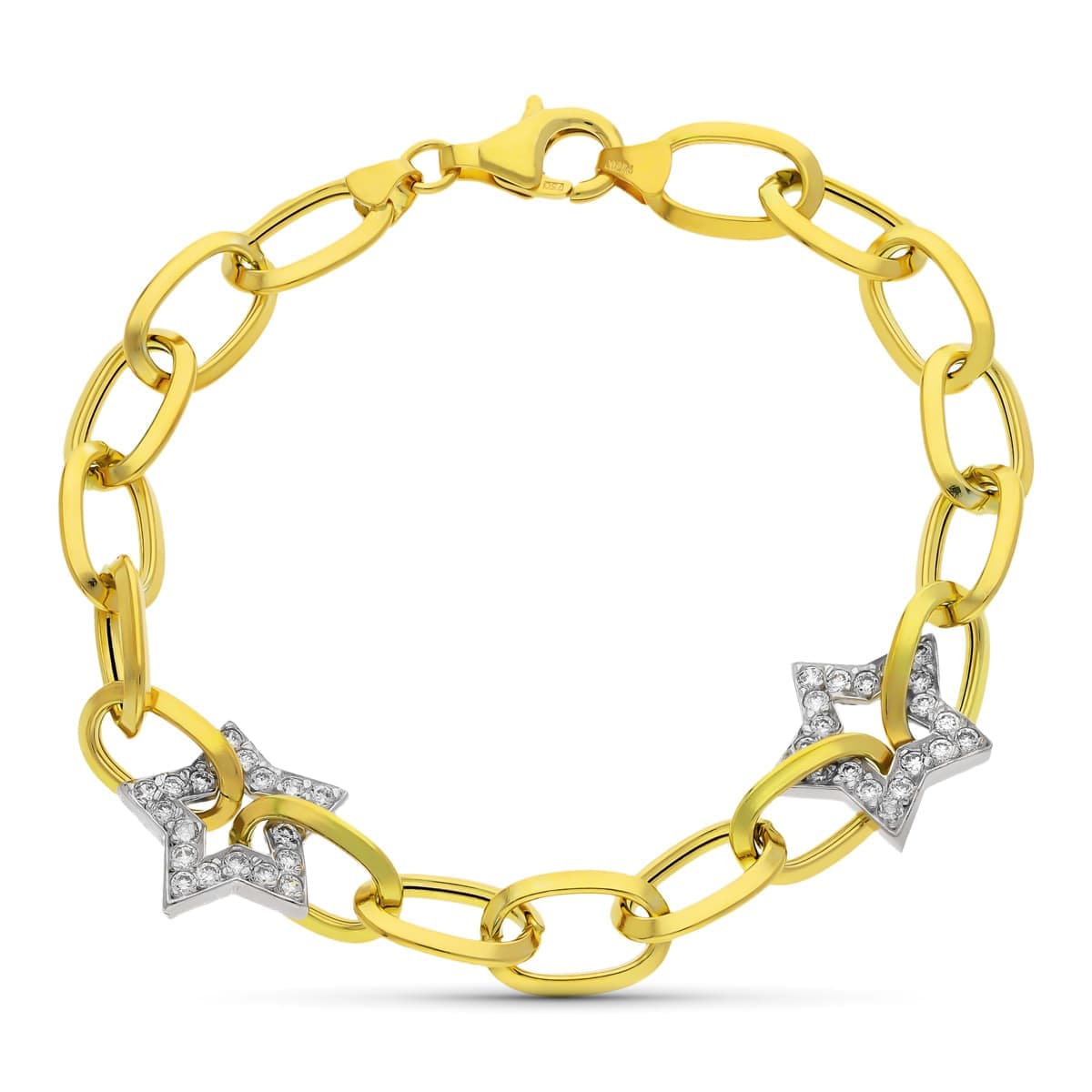 18K ツートン ゴールド ブレスレット スターとジルコン 20 Cm
