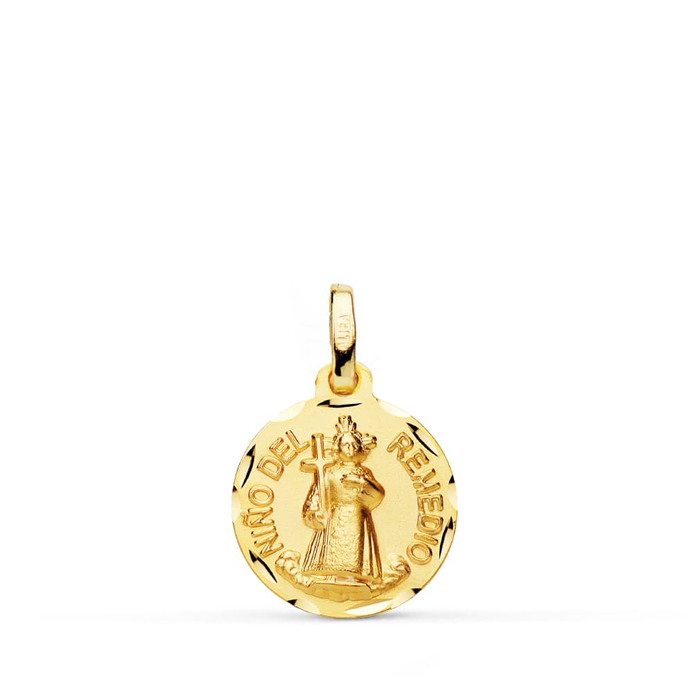 Médaille en Or Jaune 18K Enfant du Remède Sculpté 14 mm